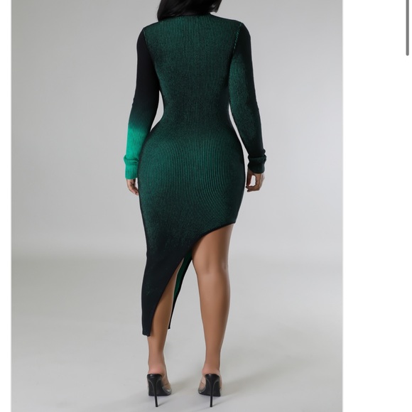 Emerald green sweater dress high low long sleeves - Picture 6 of 6